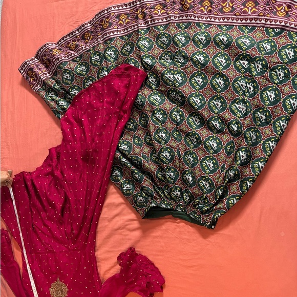 Ethnic Indian Wear Pink and Green A-Line Dress - Picture 3 of 12